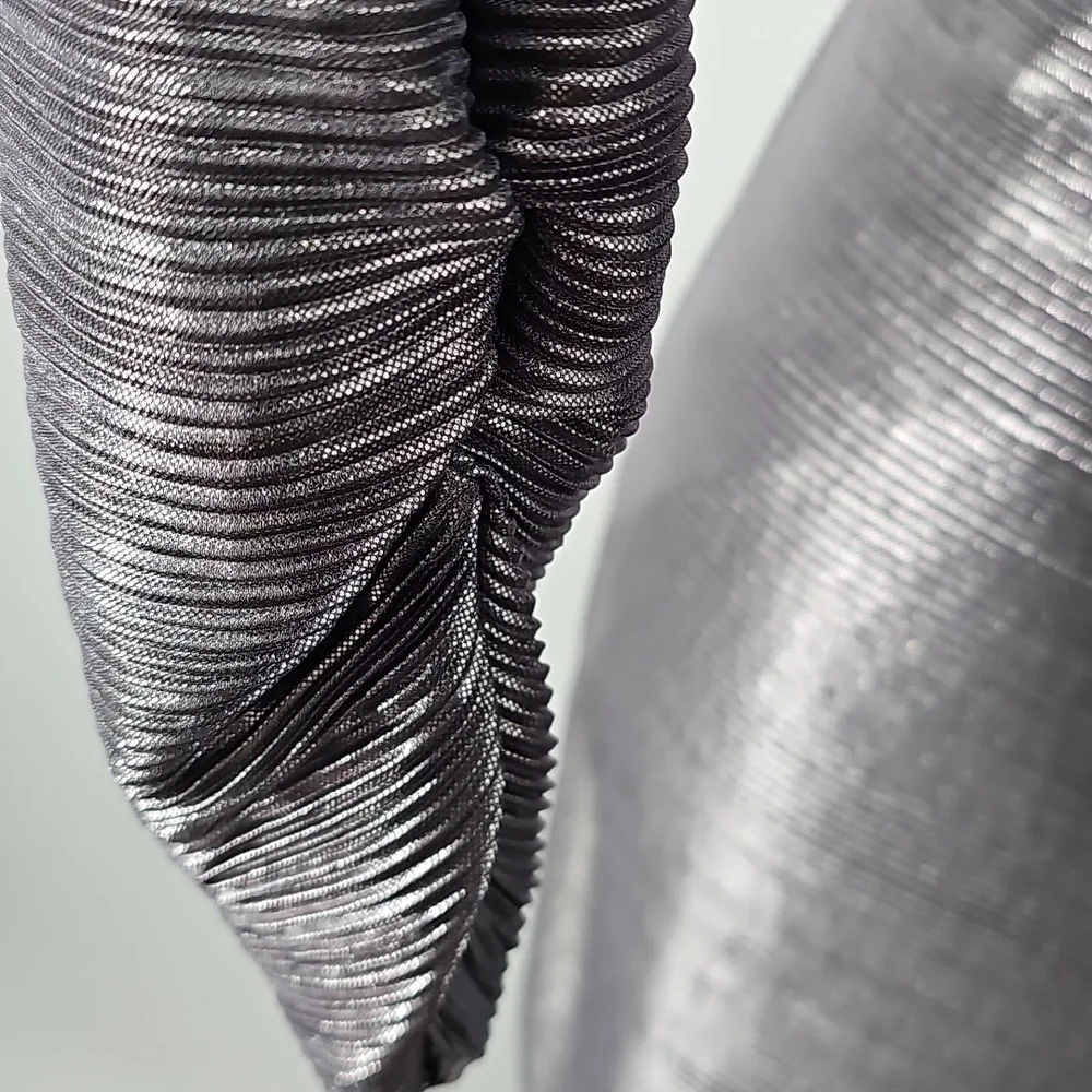 Free People Mila Metallic Silver Textured Open Back Mock Turtleneck Maxi Dress - Picture 6 of 12